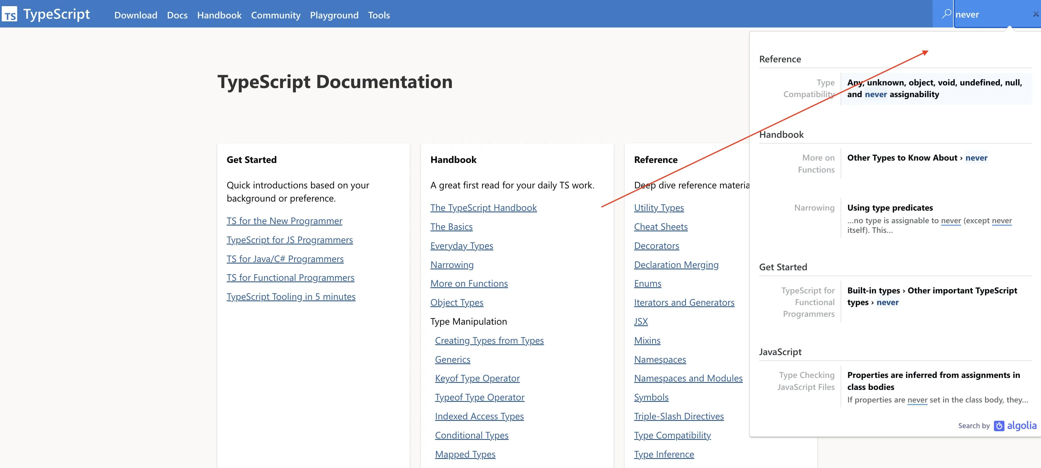 Typescript Search Docs